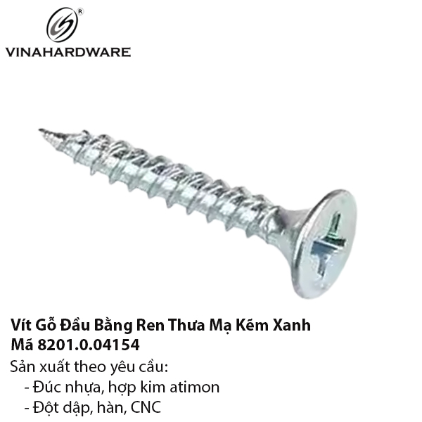 Vít gỗ đầu bằng răng thưa Vinahardware - Mã 8201.0.04154