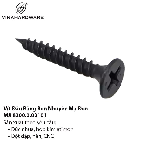 Vít Đầu Bằng Ren Nhuyễn Mạ Đen – Mã 8200.0.03101 | Vinahardware