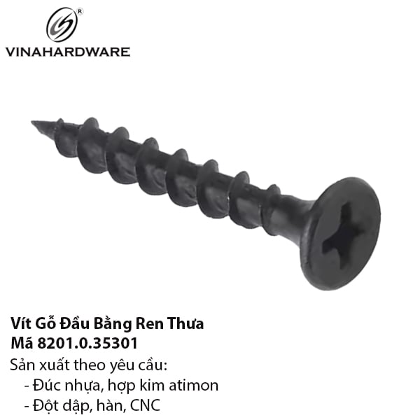 Vít gỗ đầu bằng răng thưa Vinahardware - Mã 8201.0.35301