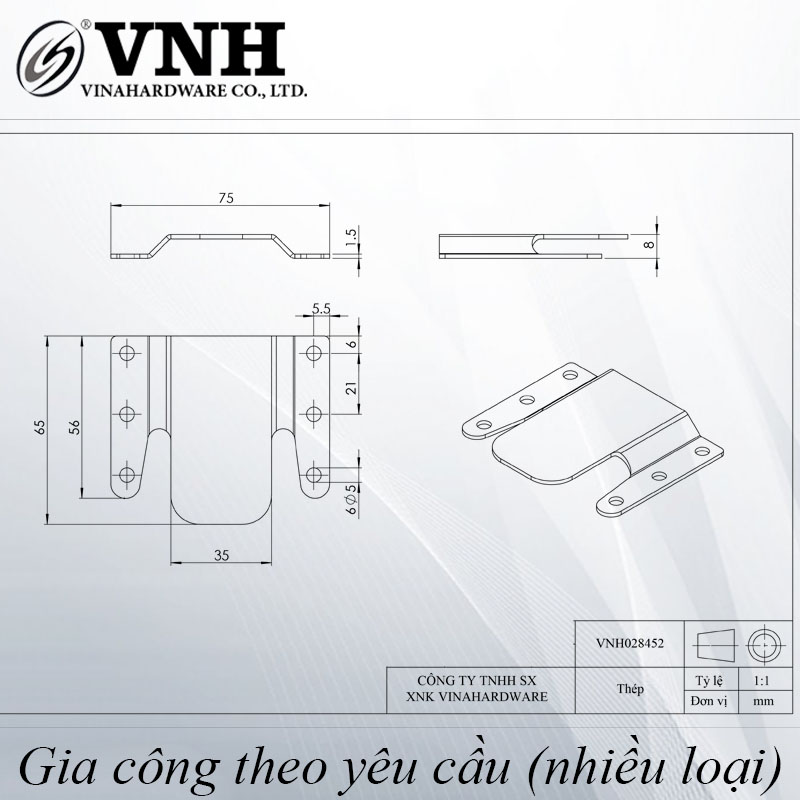 Pat ( Bas) sắt Vinahardware kích thước 75x65 dày 1.5ly 1606.3.84527