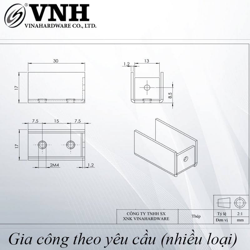 Pat ( bas) sắt U cho sắt hộp kích thước 20x20mm tháo ráp nhanh