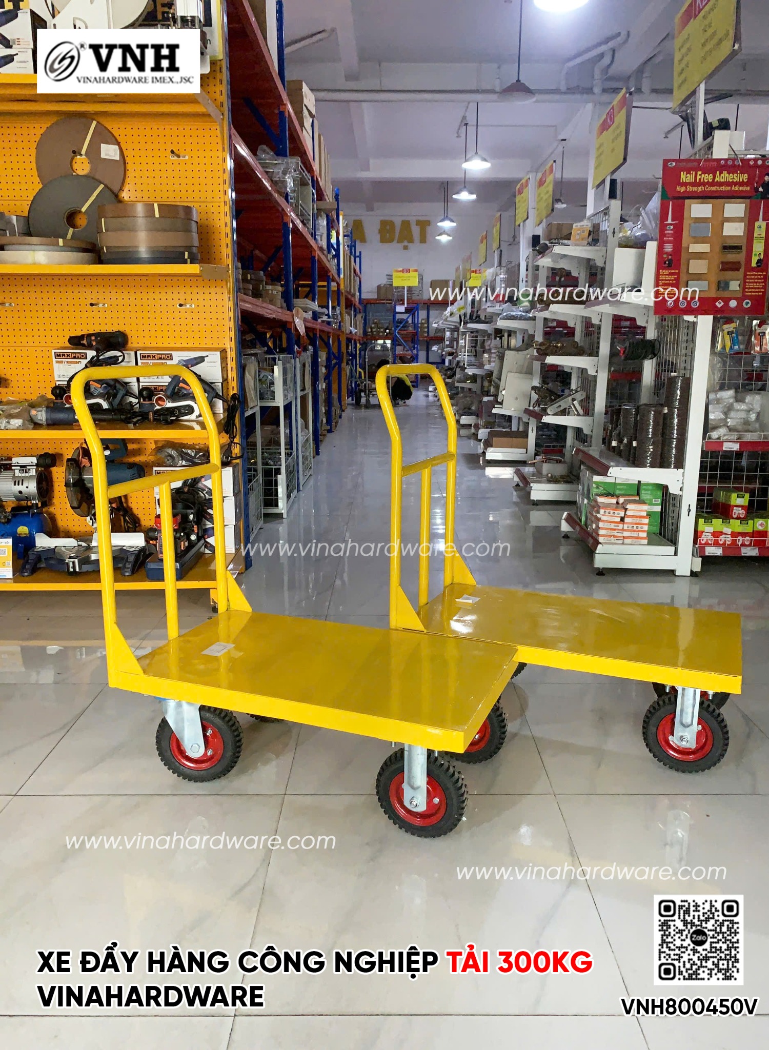 Xe đẩy hàng công nghiệp tải 300kg Vinahardware - 800x450x930mm