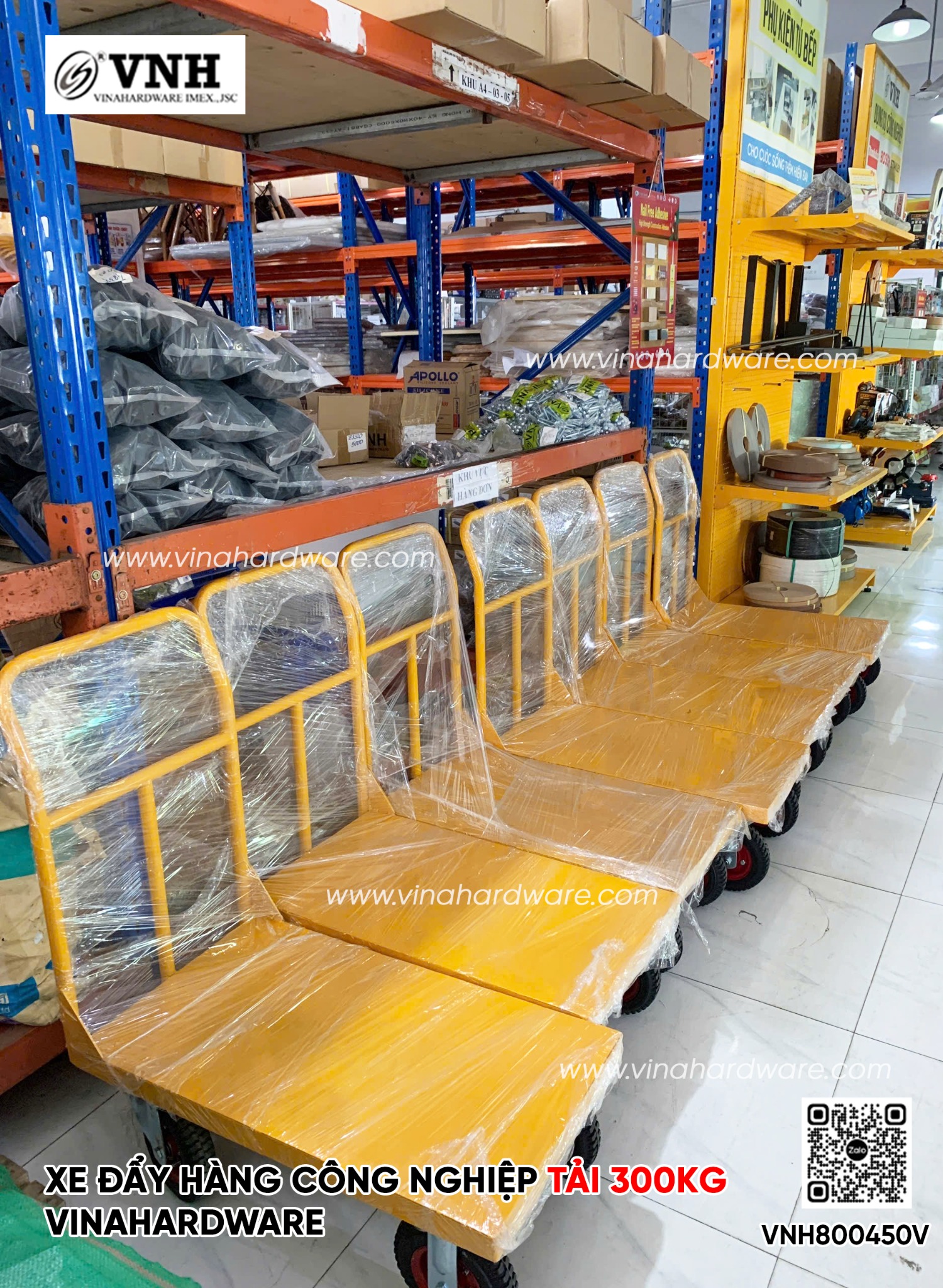 Xe đẩy hàng công nghiệp tải 300kg Vinahardware - 800x450x930mm