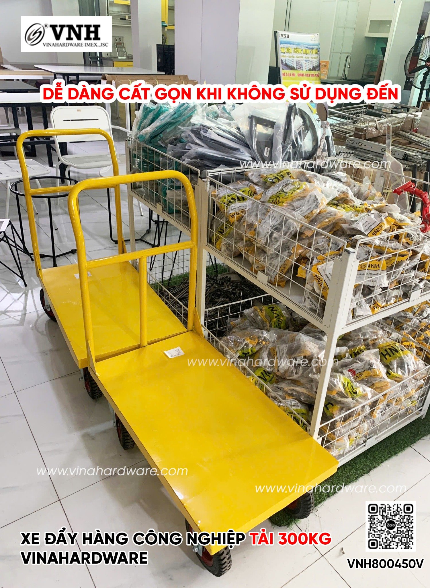 Xe đẩy hàng công nghiệp tải 300kg Vinahardware - 800x450x930mm