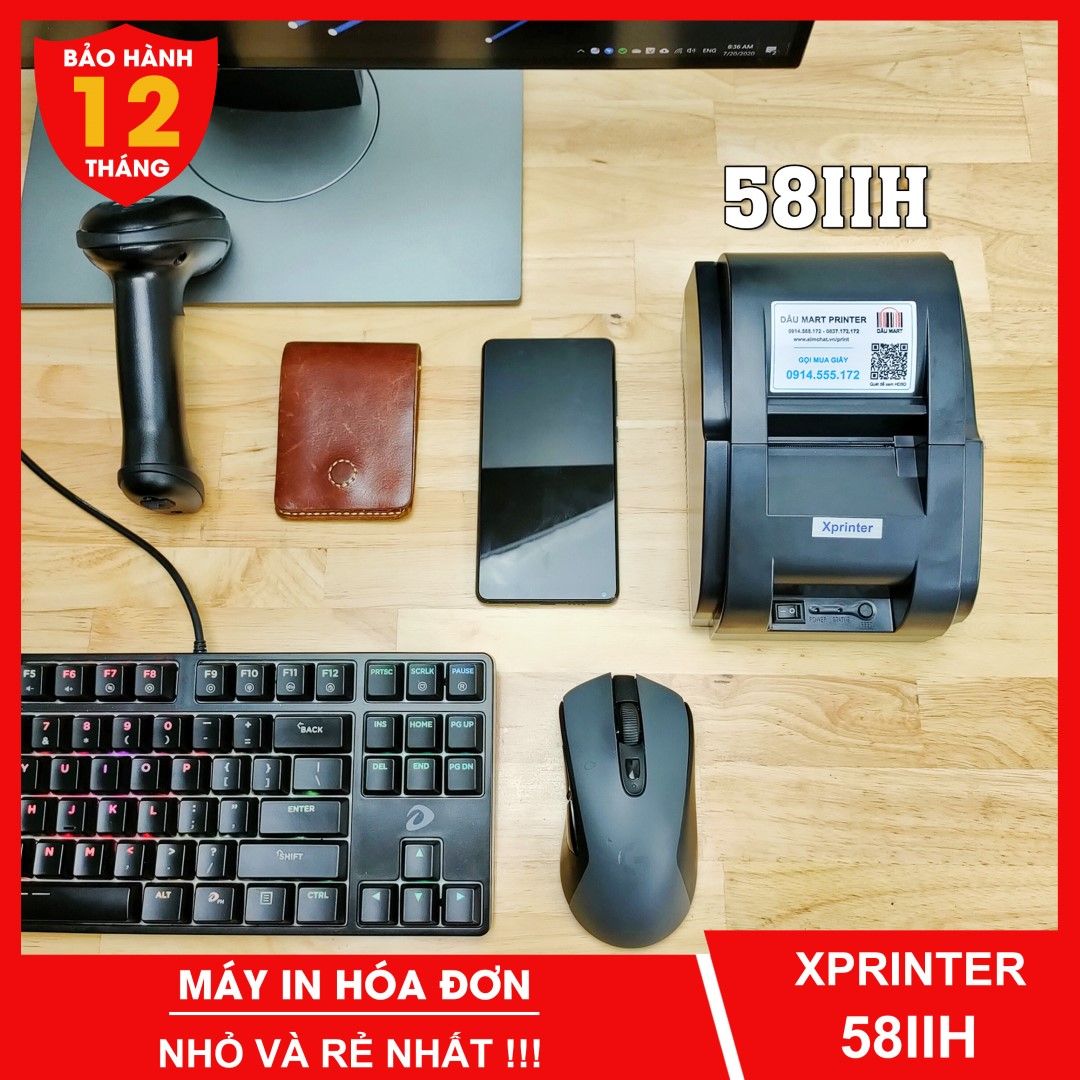 Máy in hoá đơn Xprinter 58IIH in bill tính tiền POS sử dụng giấy in nhiệt K58 58mm + Tặng kèm 1 cuộn giấy in K58