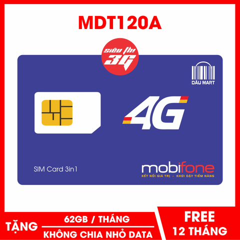  SIM 4G Mobifone MDT120A Trọn Gói 1 Năm Với 62GB/tháng 