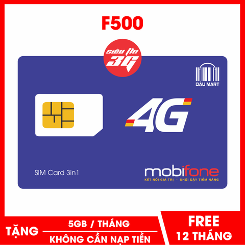  SIM 4G Mobifone F500 Trọn Gói 1 Năm (5GB/Tháng) 