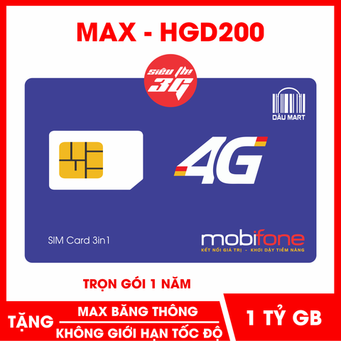  SIM 4G Mobifone MAX Băng Thông HGD200 1 Tỷ GB Trọn Gói 12 Tháng 