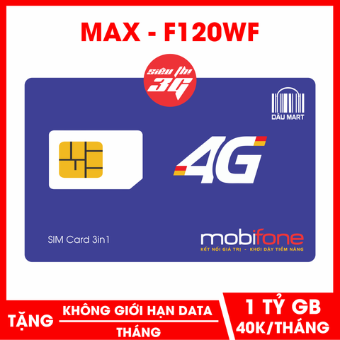  SIM 4G Mobifone MAX DATA F120WF Tặng 60GB Tốc Độ Cao Rồi Giảm Còn 5MB/S 