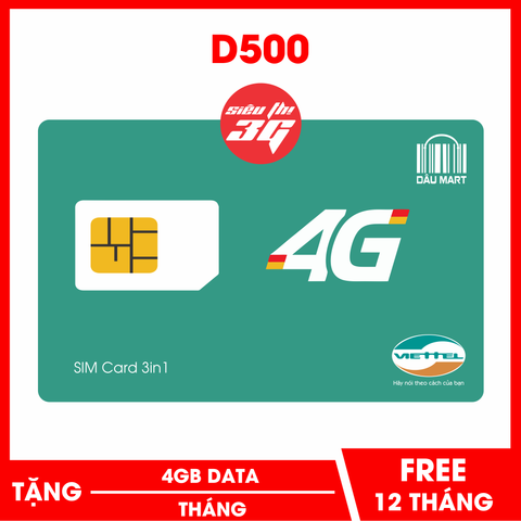  SIM 4G Viettel D500 Trọn Gói 1 Năm Với 4GB/Tháng 