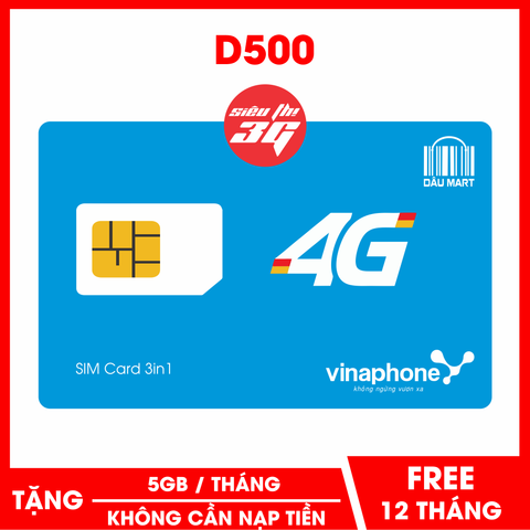  SIM 4G Vinaphone D500 Trọn Gói 1 Năm Với 5GB/Tháng 