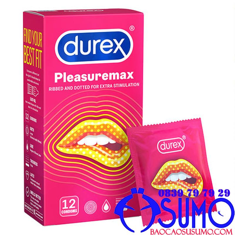 Bao cao su Durex Pleasuremax chính hãng gân gai nhám size lớn 56mm hộp 12 chiếc