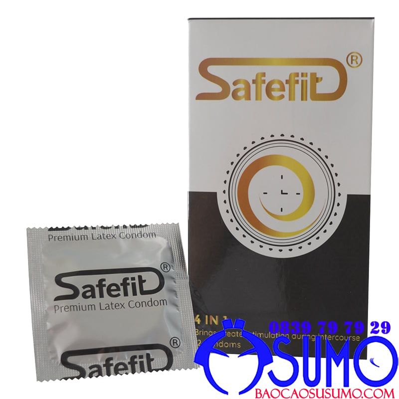 Bao cao su SafeFit 4in1 gân gai nhám kéo dài thời gian hộp 12 chiếc