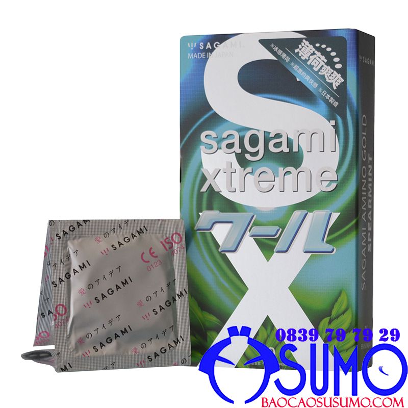 Bao cao su cao cấp Sagami Xtreme Spearmint siêu mỏng bạc hà mát lạnh hộp 10 chiếc
