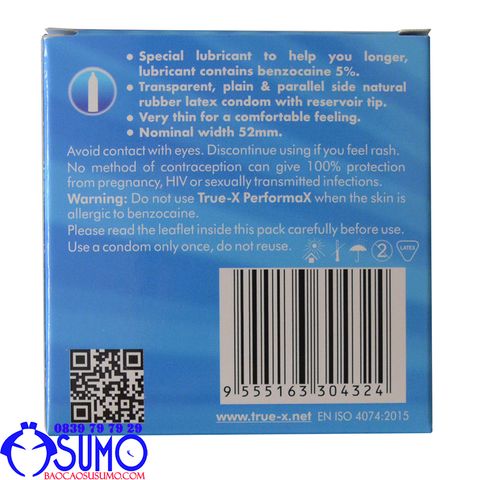 Bao cao su True-x Performax keo dai thoi gian hop 3 cai shop Sumo Can Tho 