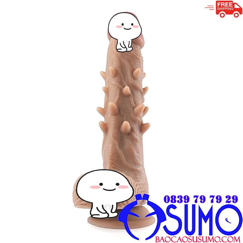 Dương vật giả silicone gai gắn tường đế hít không rung giá tốt cho nữ