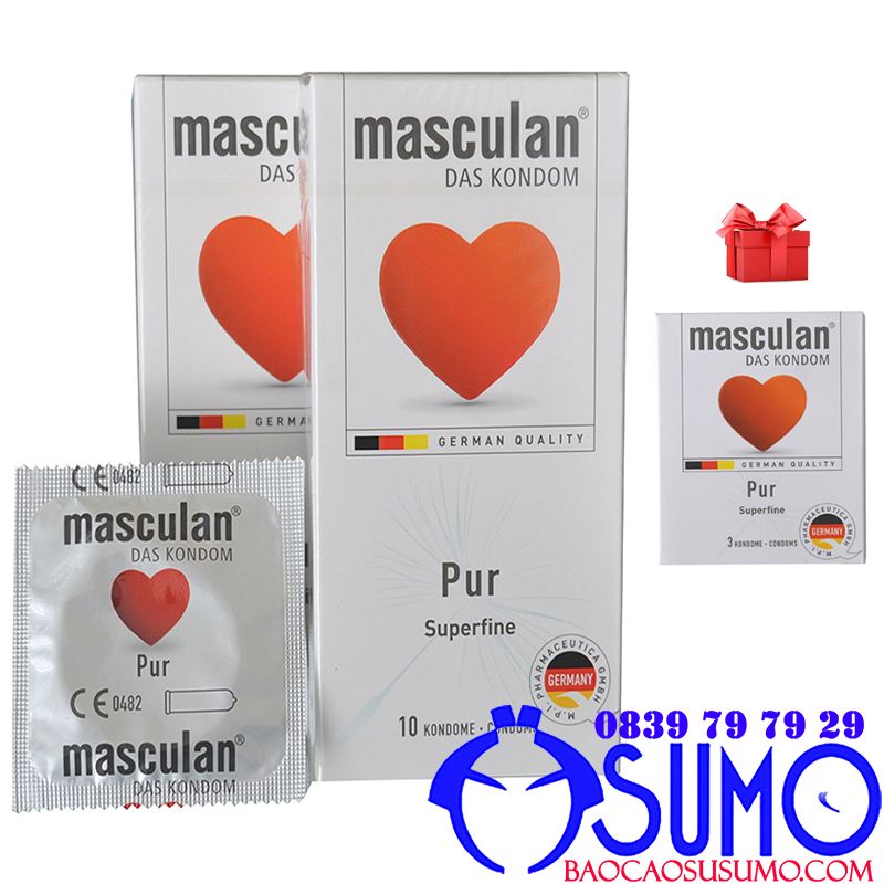 (2 Hộp) Combo mua 2 tặng 1 bao cao su Masculan Pur siêu mỏng chính hãng của Đức hộp 10 chiếc