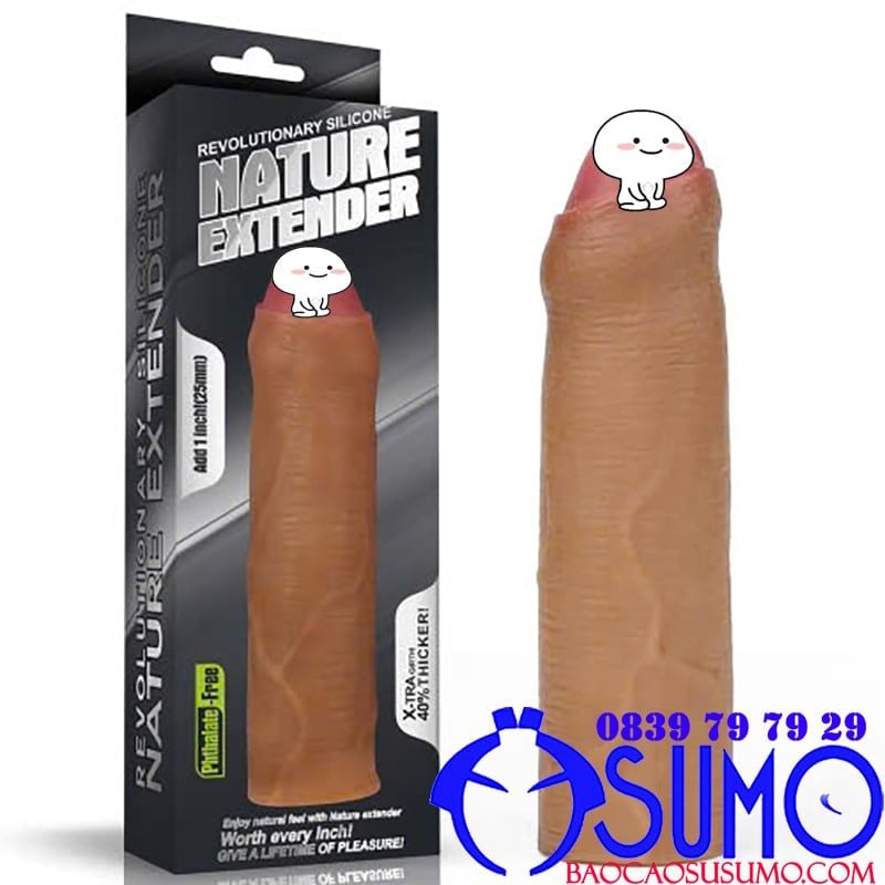 Bao đôn dên silicone cao cấp Lovetoy không tuột quy đầu dài thêm 38mm màu da nâu sậm