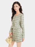  Áo khoác vải tweed cổ tròn cài nút bọc 