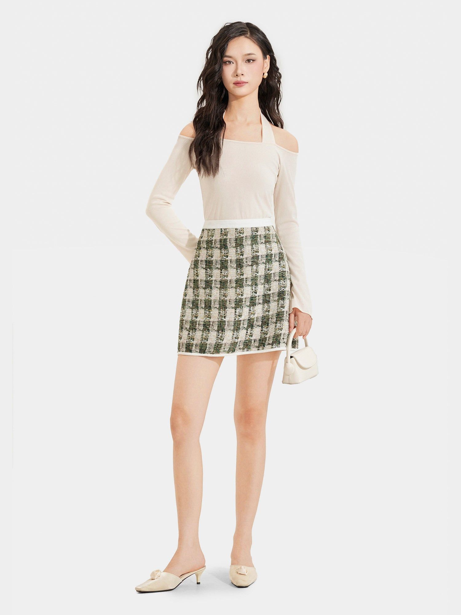  Váy mini tweed form A phối viền 
