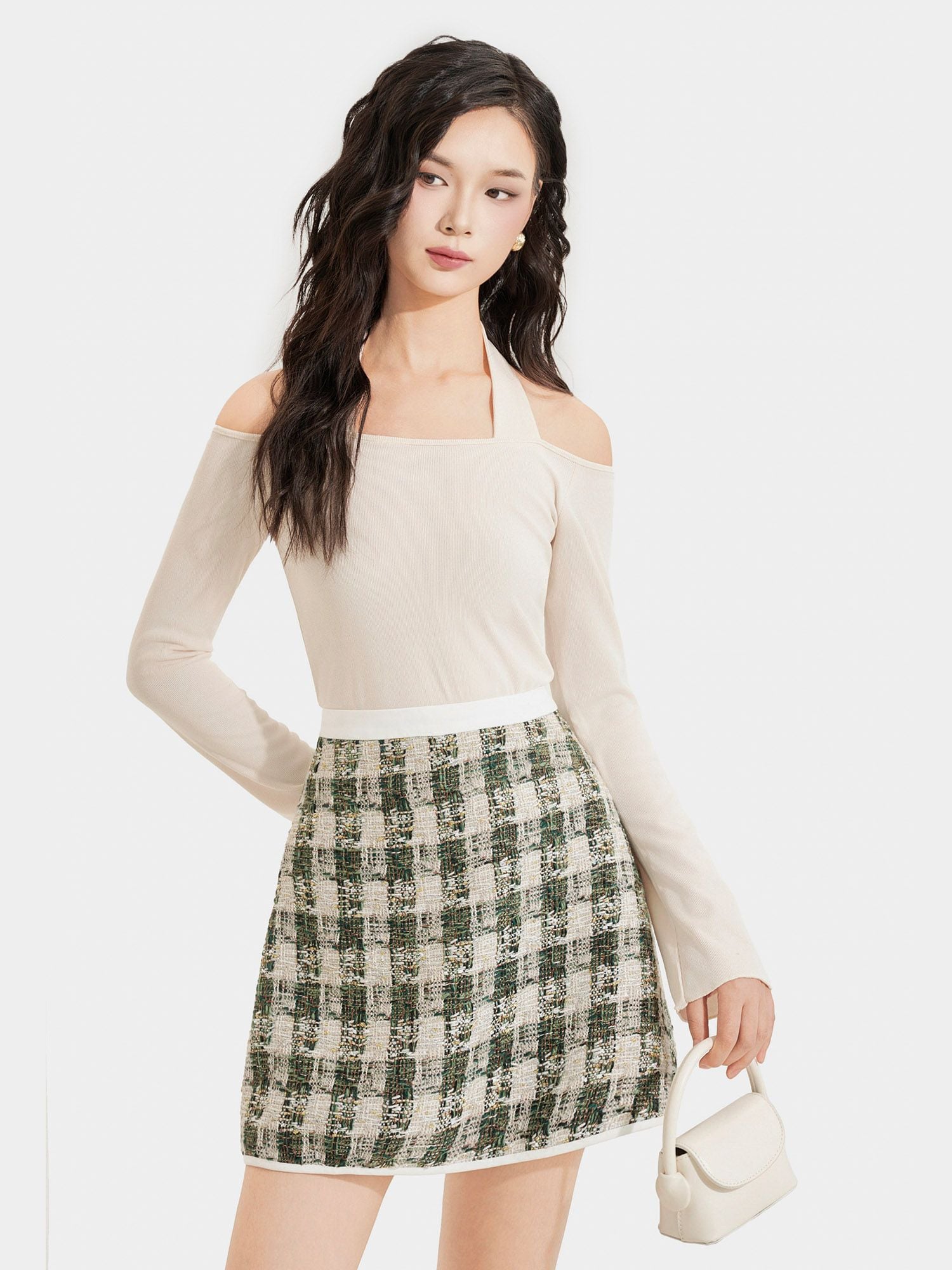  Váy mini tweed form A phối viền 