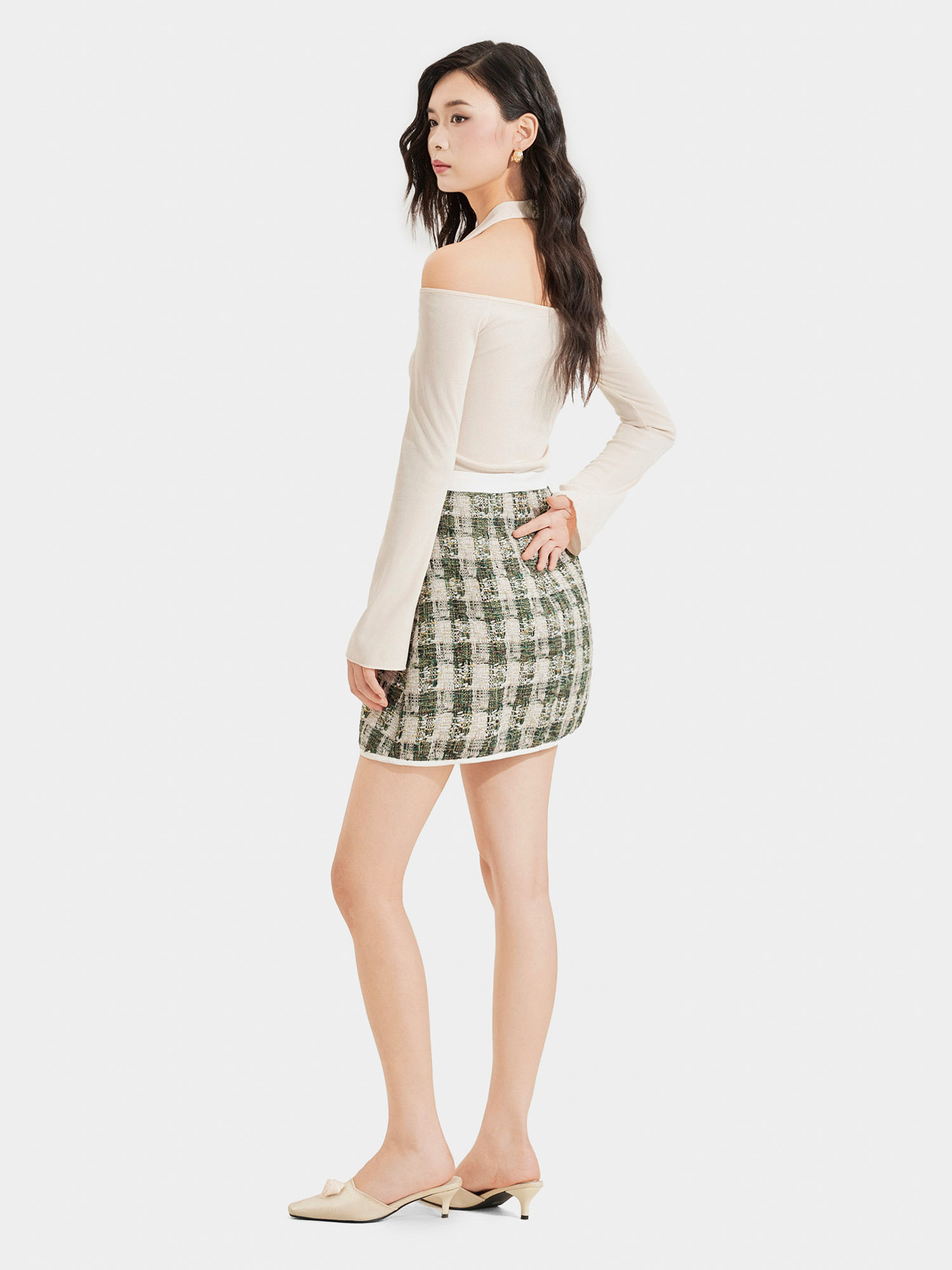 Váy mini tweed form A phối viền