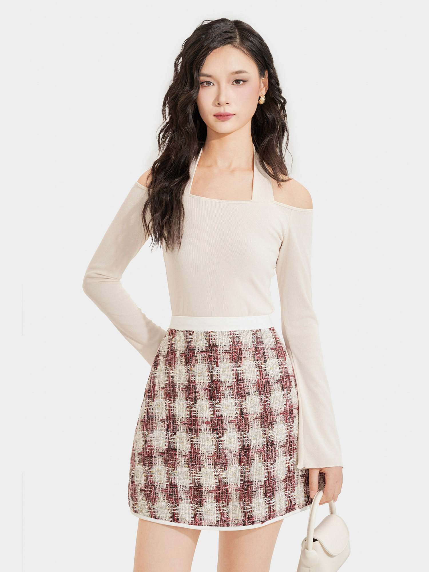 Váy mini tweed form A phối viền