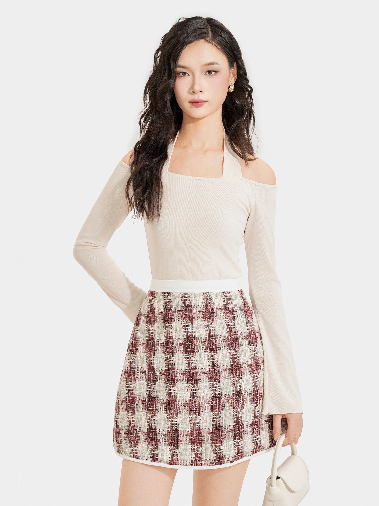  Váy mini tweed form A phối viền 