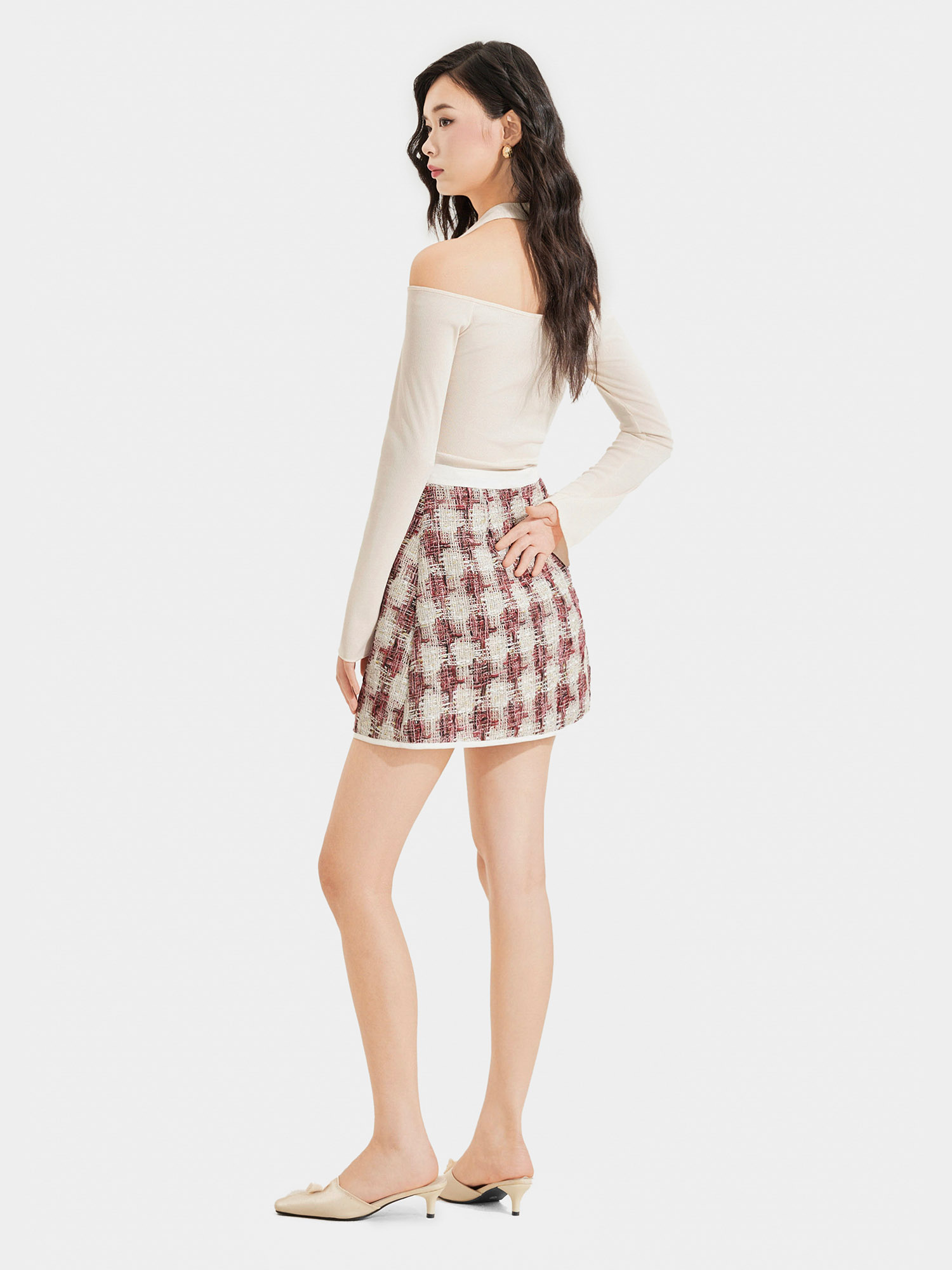 Váy mini tweed form A phối viền