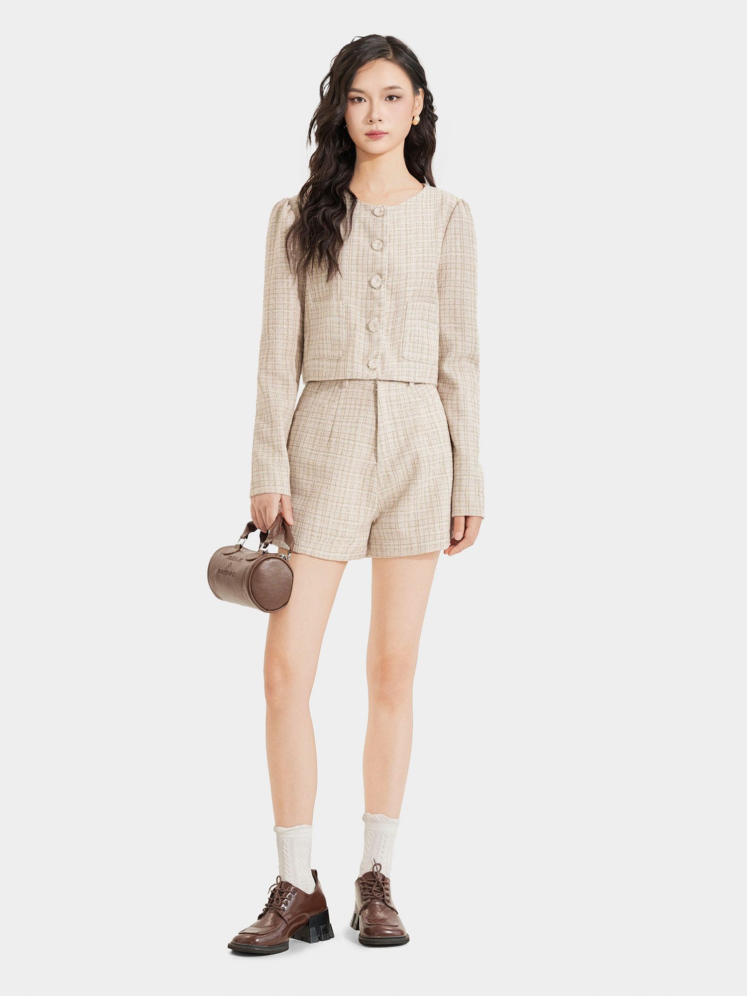  Quần short vải tweed 2 túi trước 