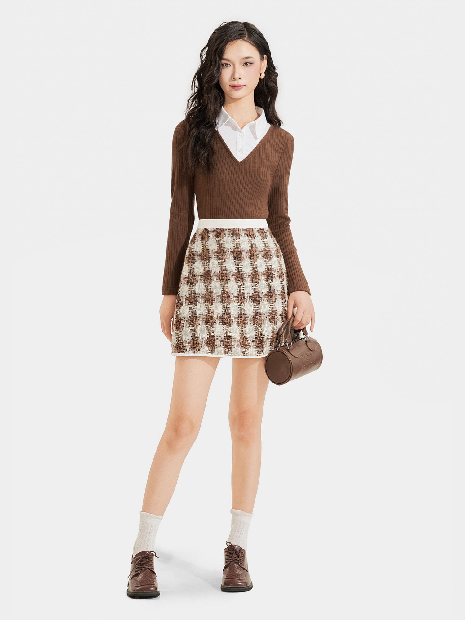 Váy mini tweed form A phối viền