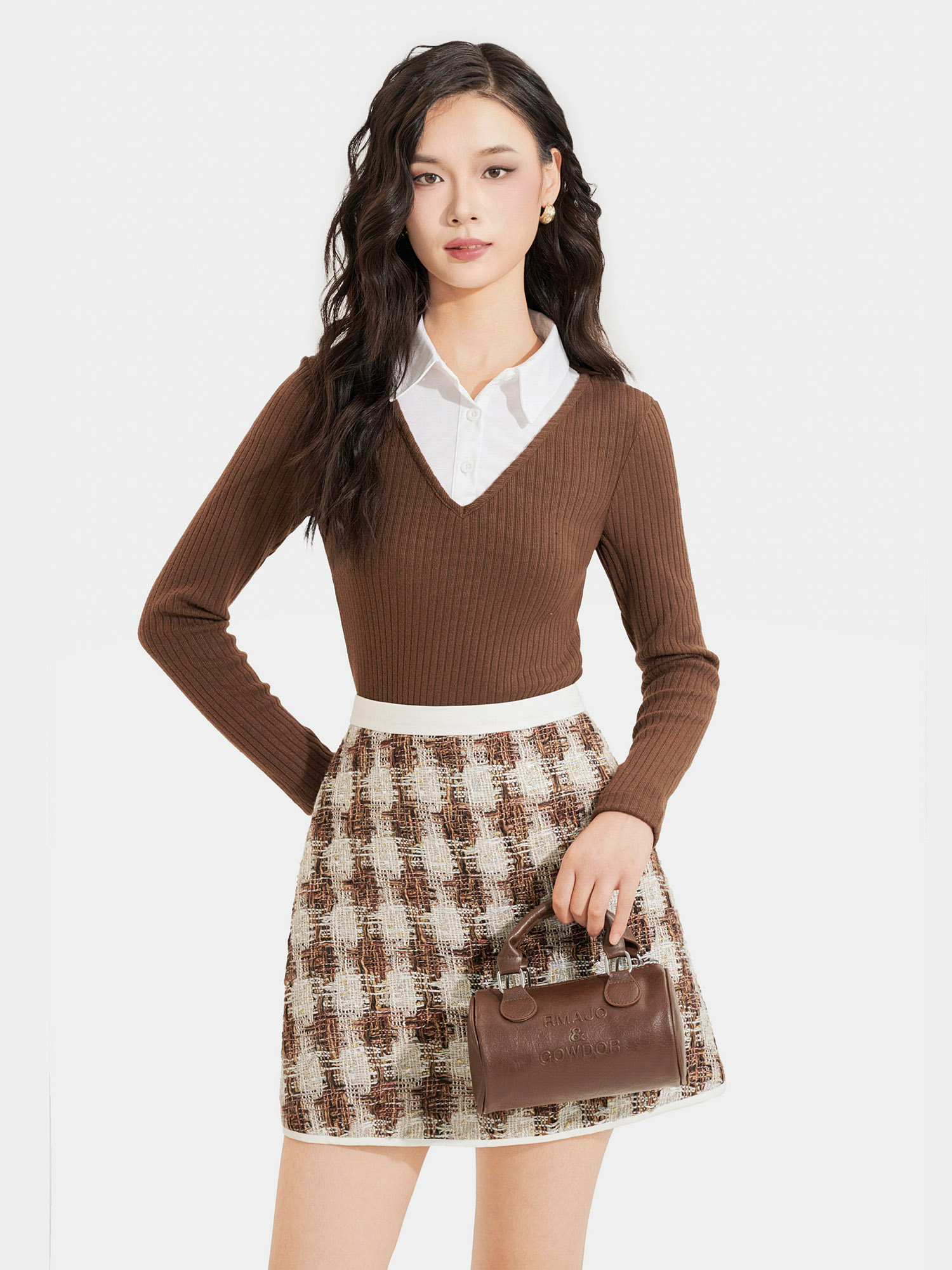Váy mini tweed form A phối viền