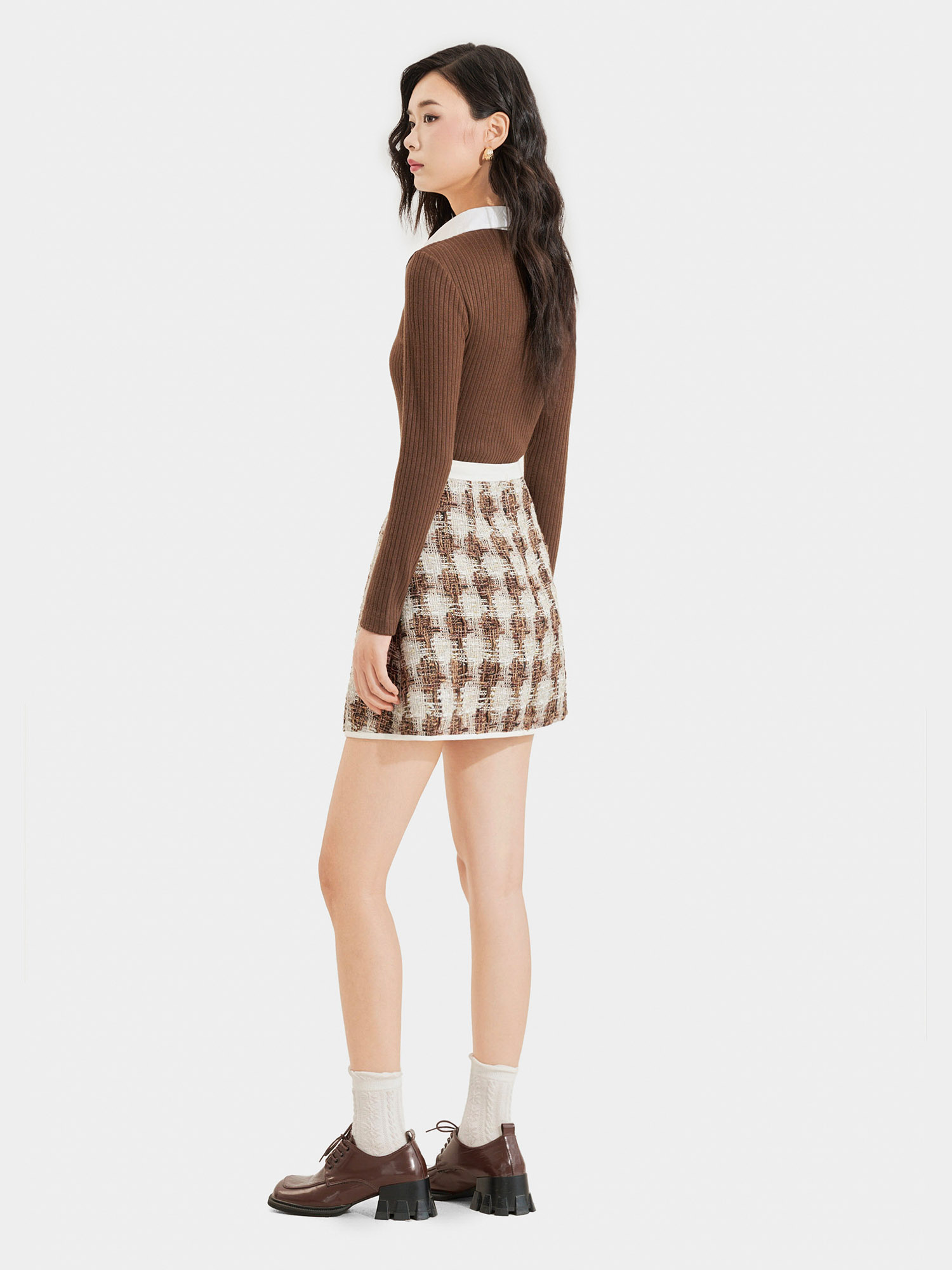 Váy mini tweed form A phối viền