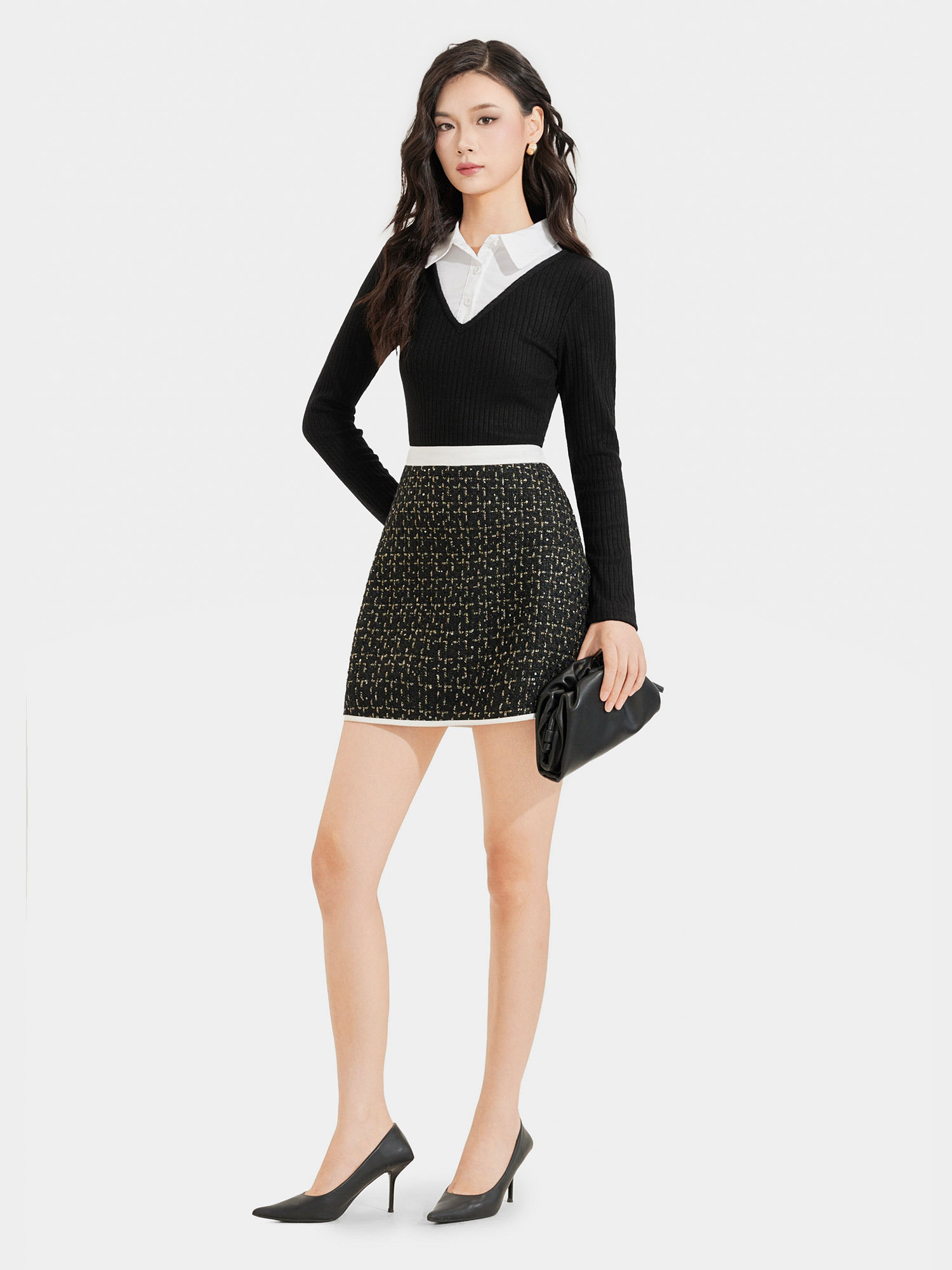 Váy mini tweed form A phối viền