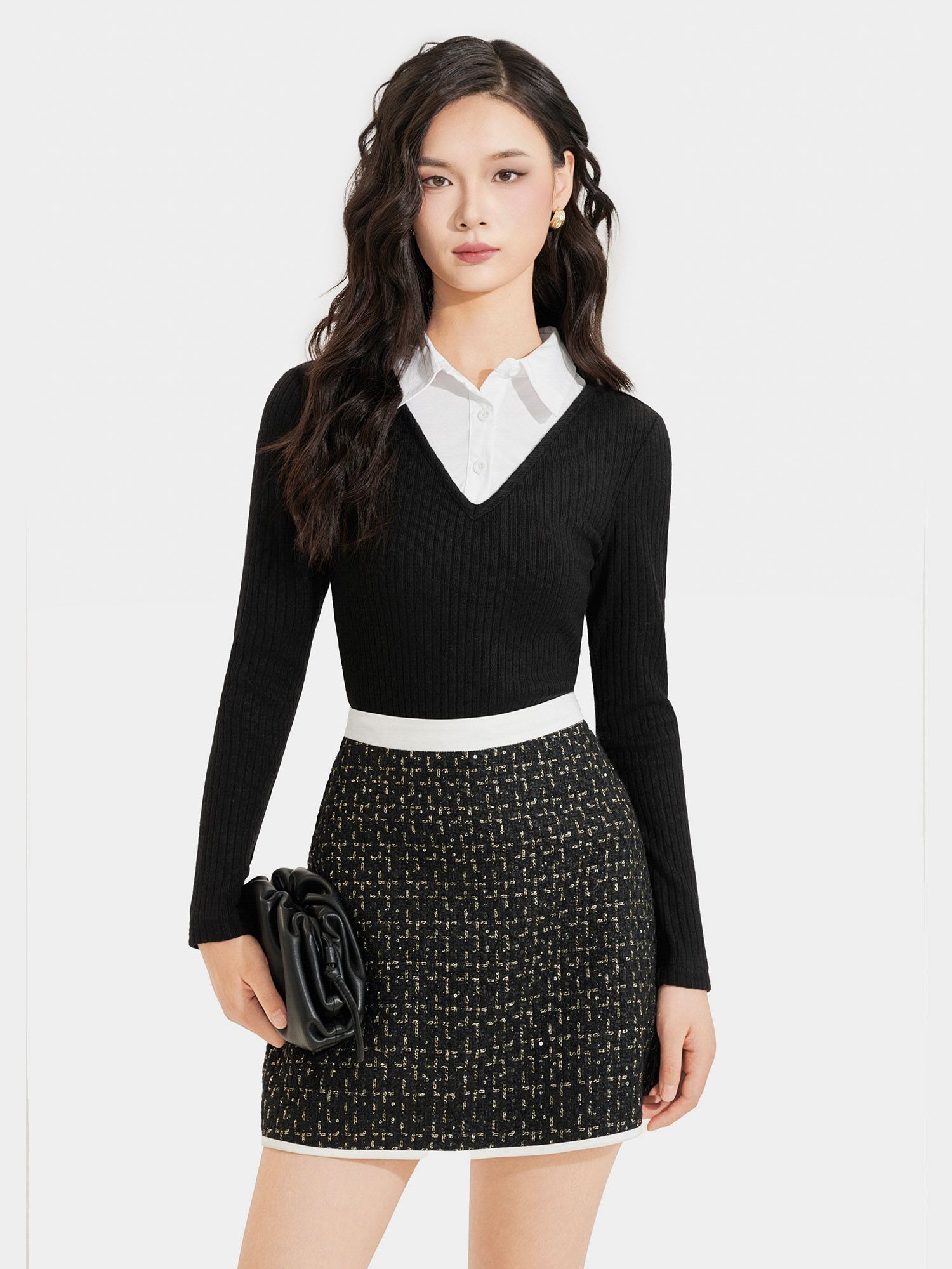  Váy mini tweed form A phối viền 