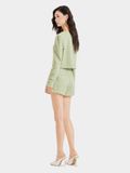  Áo khoác vải tweed cổ tròn cài nút bọc 