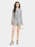  Áo khoác vải tweed cổ tròn cài nút bọc 