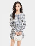  Áo khoác vải tweed cổ tròn cài nút bọc 