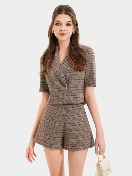  Áo blazer caro tay ngắn đệm vai 