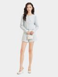  Áo khoác vải tweed cổ tròn cài nút bọc 