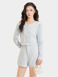  Áo khoác vải tweed cổ tròn cài nút bọc 