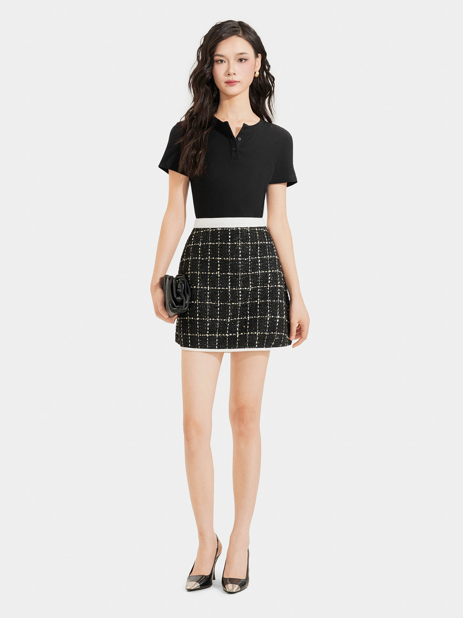 Váy mini tweed form A phối viền