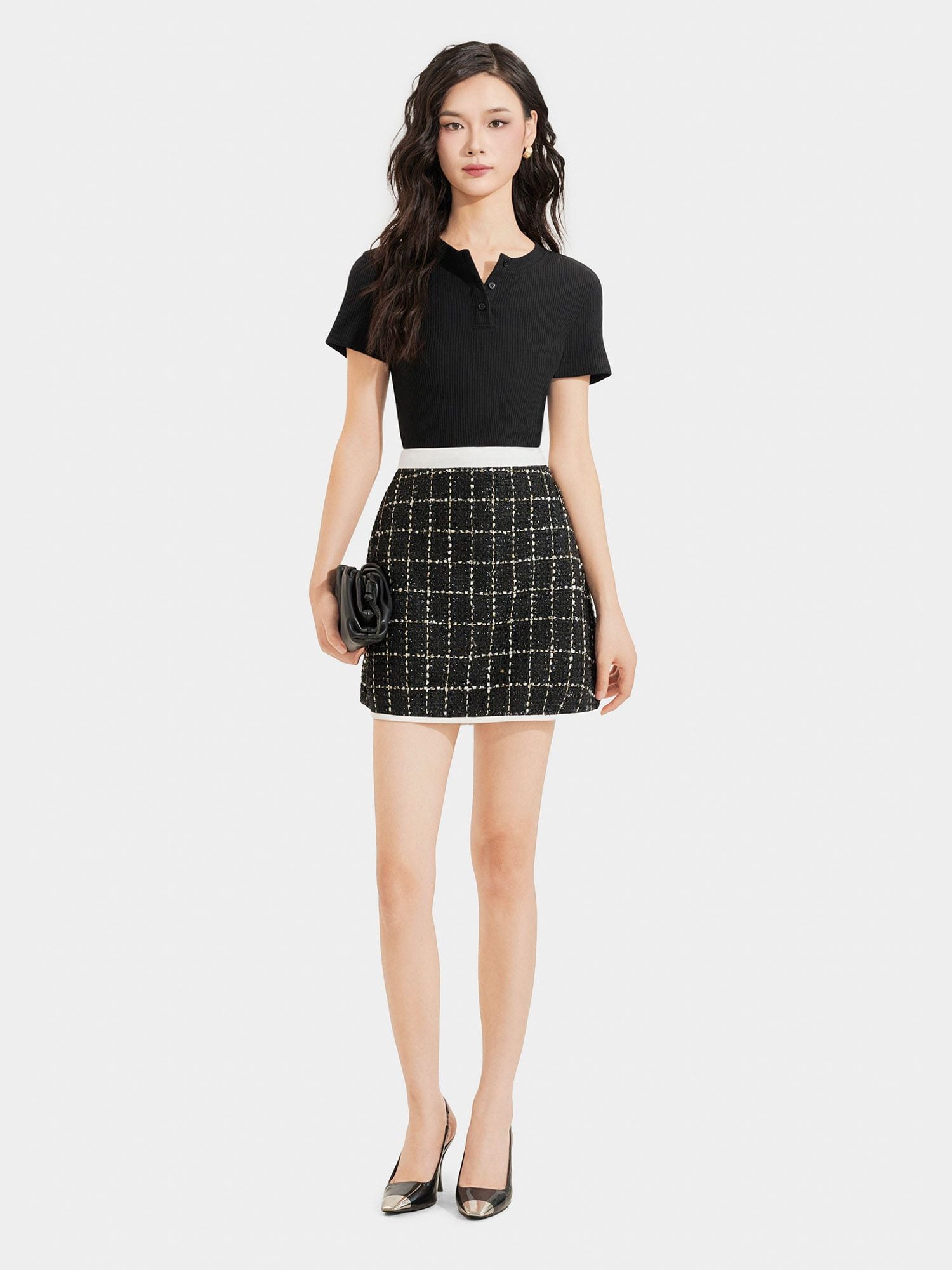  Váy mini tweed form A phối viền 