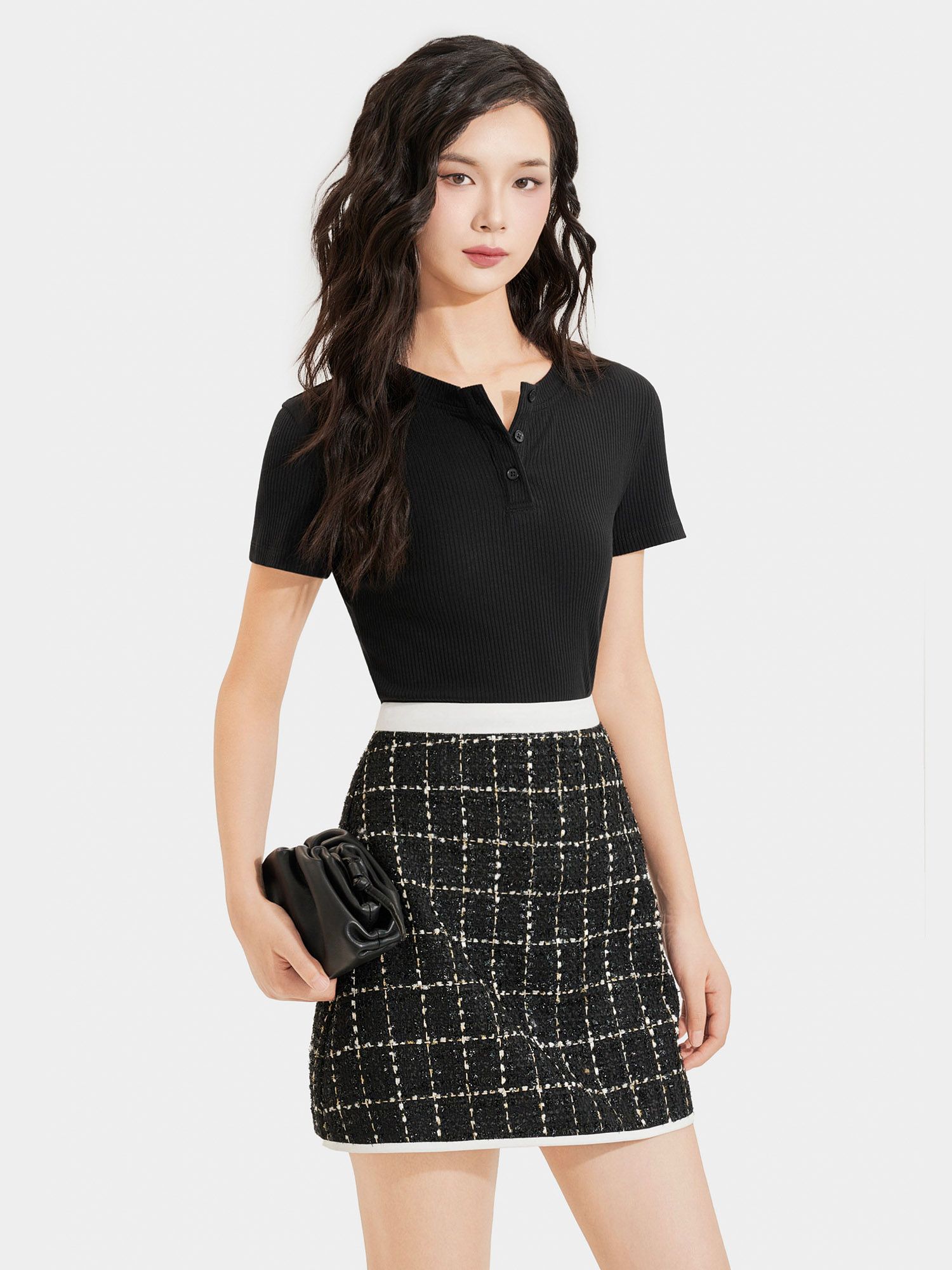  Váy mini tweed form A phối viền 