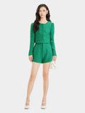  Áo khoác vải tweed cổ tròn cài nút bọc 