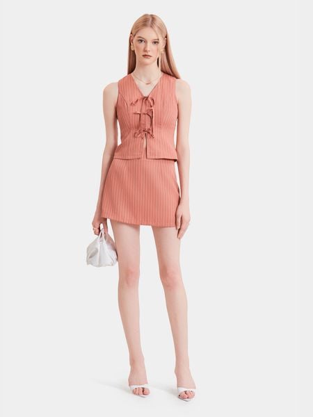  Áo gile kẻ sọc thắt nơ thân trước 