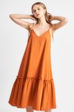  Đầm linen midi 2 dây xẻ V 