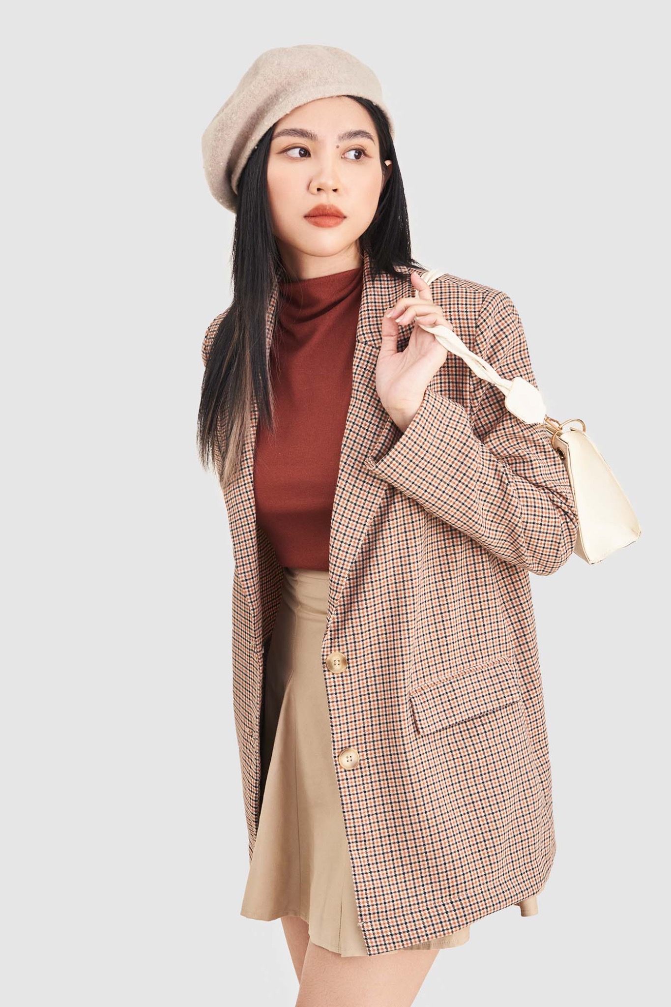 Áo khoác blazer oversized họa tiết ca rô