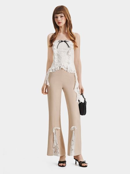  Quần tây ống loe phối ren đính nơ 