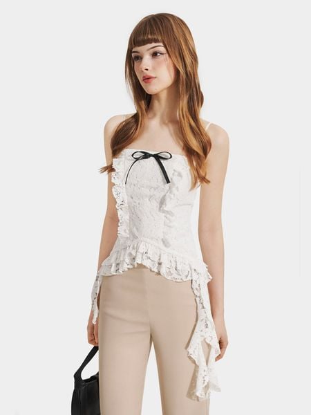  Quần tây ống loe phối ren đính nơ 